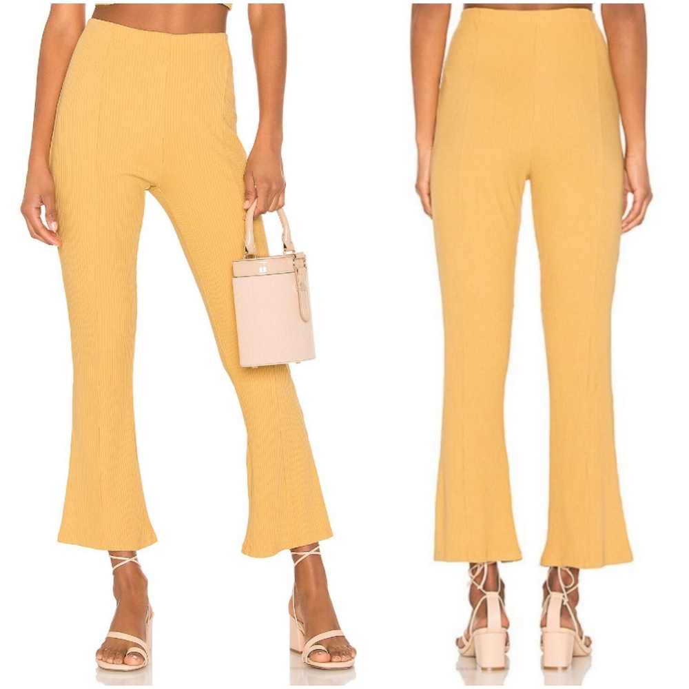 NWOT! Amuse Society Mamba Pants in Sunray Yellow Sm. High-Rise Ribbed Crop Flare
